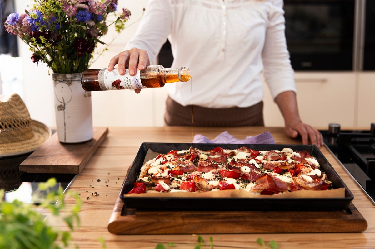 Pizza med aubergine og peberfrugt
