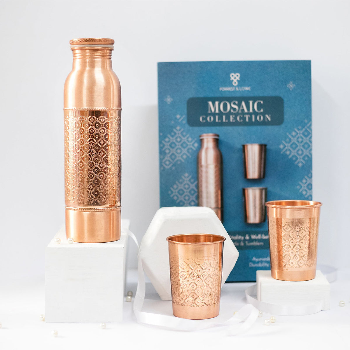 Kobber gavesæt Mosaic ( 1x900ml+2x300ml ) fra Biogan