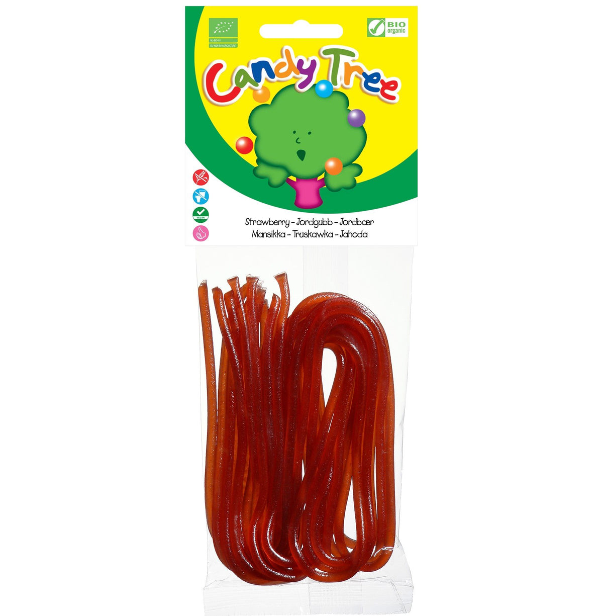 Snørebånd jordbær 75g Øko Glutenfri Candy Tree fra Biogan
